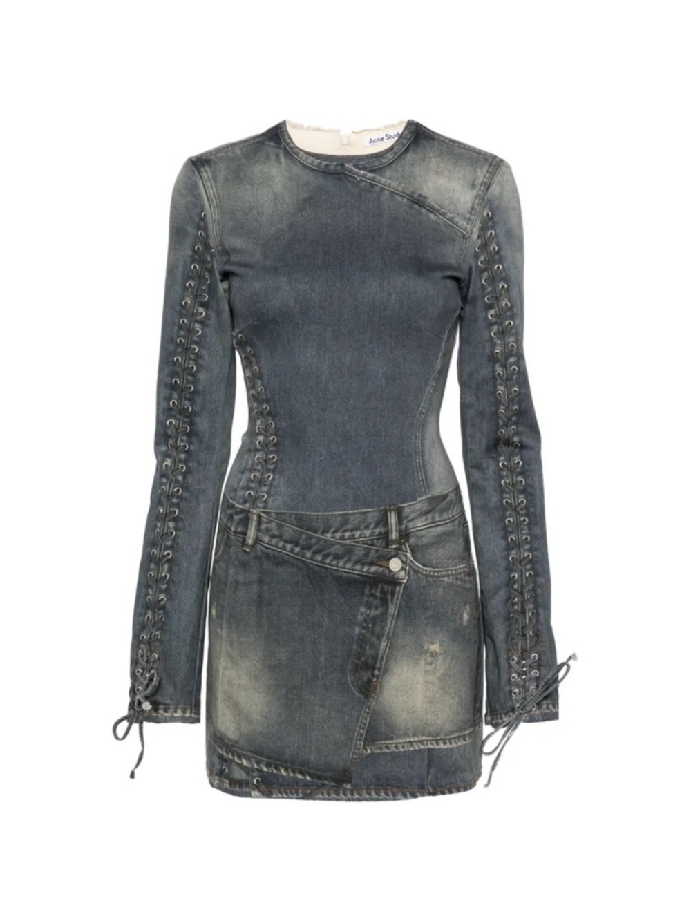 Edgy Denim-Look Dress Casual Party Mini - Picture 12 of 13
